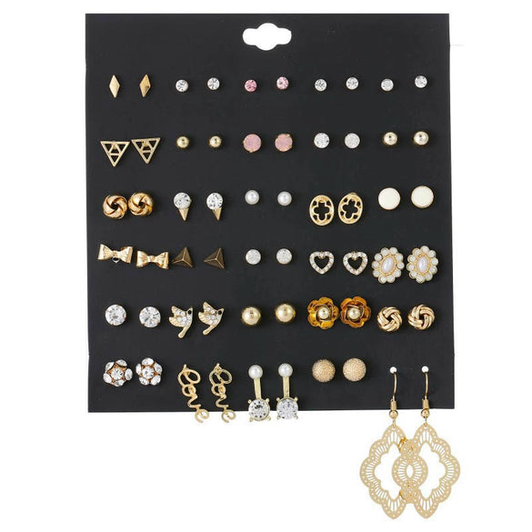 Women's Metal Floret Microinlay Alloy Earrings Set