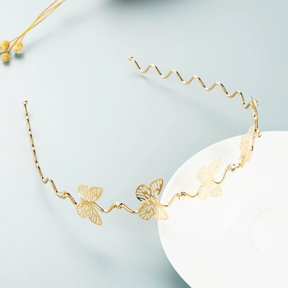 Women's Metal Flower Headband With Pearl Accents Electroplated Hair Hoop For Elegant Hair Styling