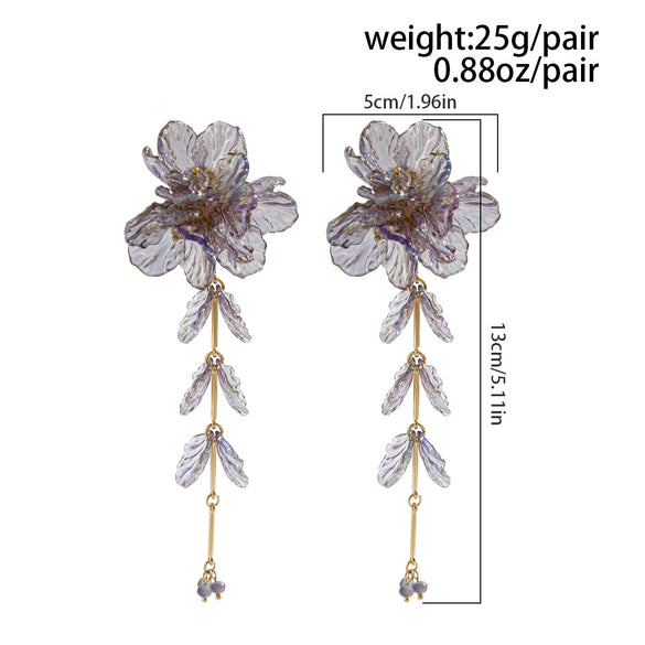 Women's Metal Flower Scallop Tassel Electroplated Earrings