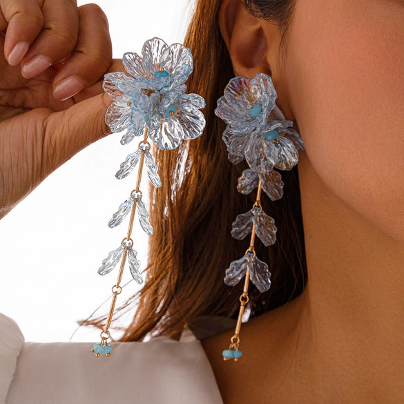 Women's Metal Flower Scallop Tassel Electroplated Earrings