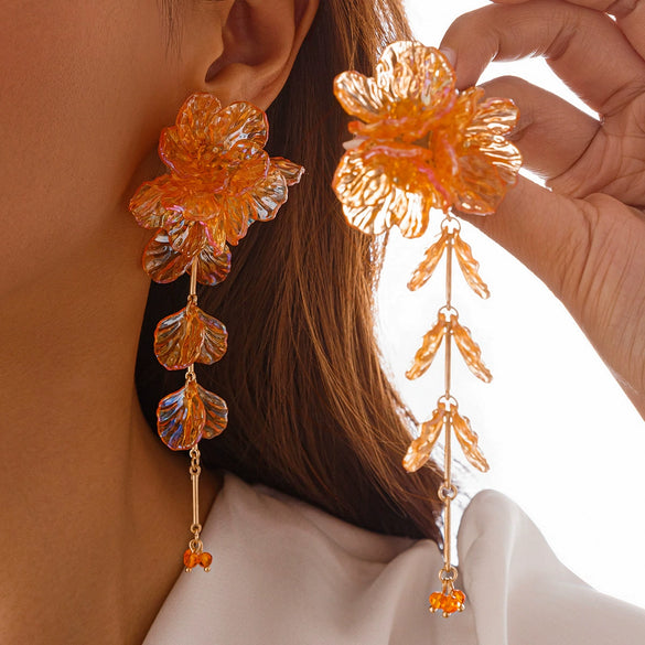 Women's Metal Flower Scallop Tassel Electroplated Earrings