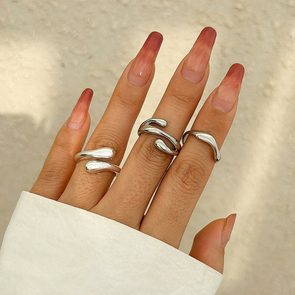 Women's Metal Geometric Bending Open Finger Ring Set With Electroplating
