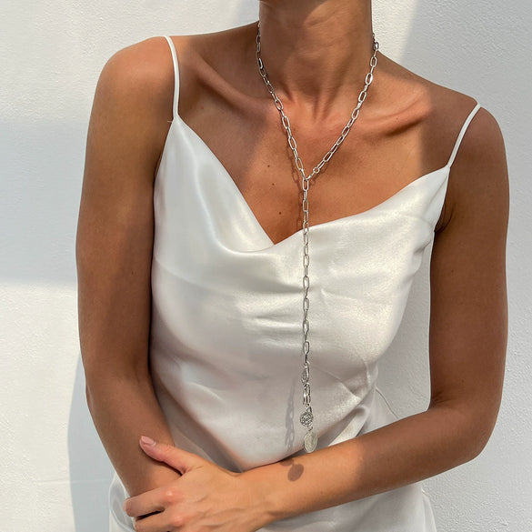 Women's Metal Geometric Figure Long Necklace With Iron Chain Alloy And Electroplating Design