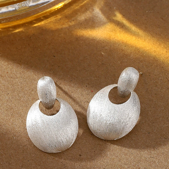 Women's Metal Geometric Hoop Earrings With Handdrawn Brushed Finish Minimalist Statement Jewelry