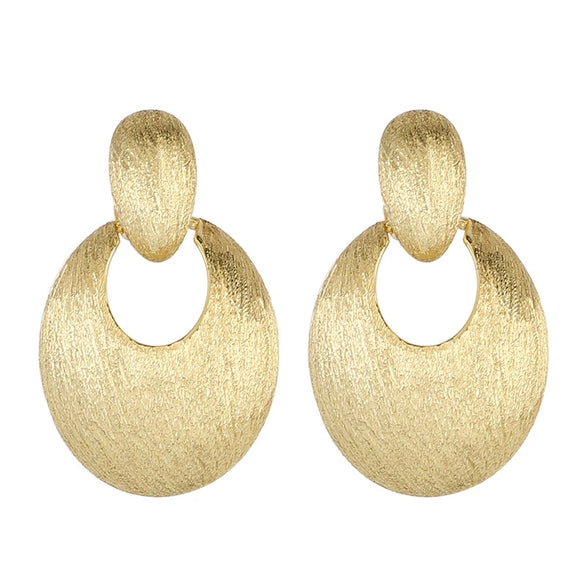 Women's Metal Geometric Hoop Earrings With Handdrawn Brushed Finish Minimalist Statement Jewelry