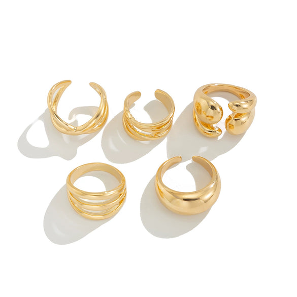 Women's Metal Geometric Irregular Pleated Open Water Drop Ring With Electroplating
