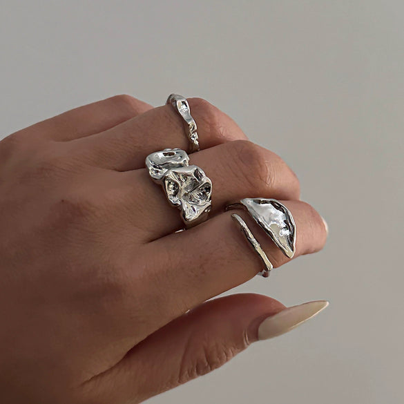 Women's Metal Geometric Irregular Pleated Open Water Drop Ring With Electroplating