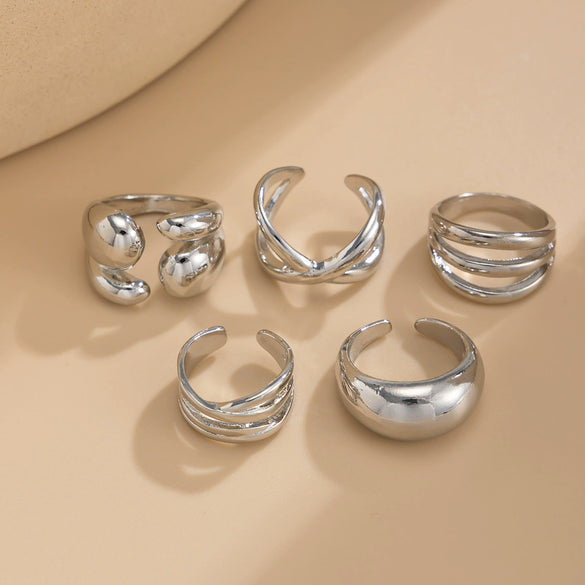 Women's Metal Geometric Irregular Pleated Open Water Drop Ring With Electroplating