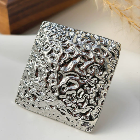 Women's Metal Geometric Open Ring With Beating Pattern And Imitation Pearl Electroplated
