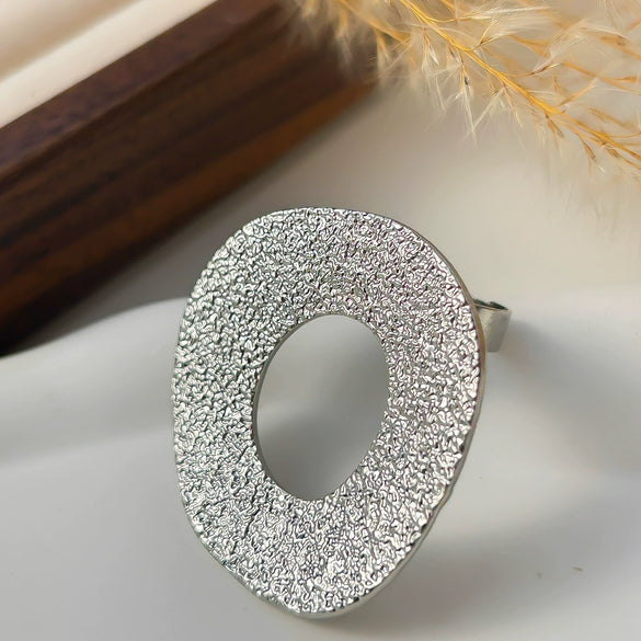 Women's Metal Geometric Open Ring With Beating Pattern And Imitation Pearl Electroplated
