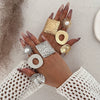Women's Metal Geometric Open Ring With Beating Pattern And Imitation Pearl Electroplated