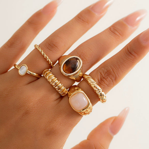 Women's Metal Geometric Pattern Electroplated Irregular Gem Ring