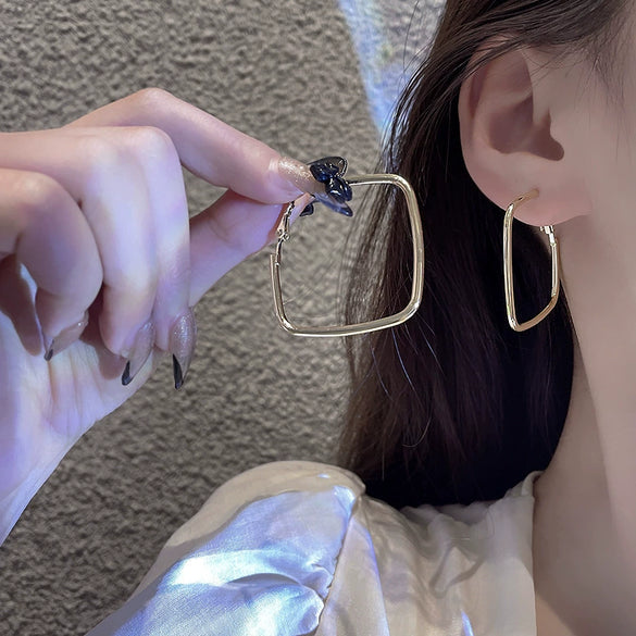 Women's Metal Geometric Square Earrings 925 Silver Electroplated