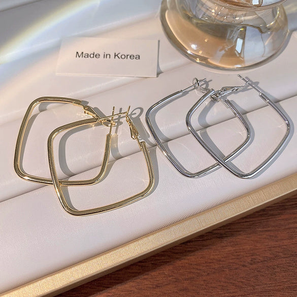 Women's Metal Geometric Square Earrings 925 Silver Electroplated