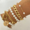 Women's Metal Heart Pattern Stacked Exaggerated Thread Chain Alloy Bracelet Fourpiece Set With Electroplating
