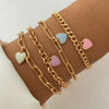 Women's Metal Heart Pattern Stacked Exaggerated Thread Chain Alloy Bracelet Fourpiece Set With Electroplating
