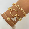 Women's Metal Heart Pattern Stacked Exaggerated Thread Chain Alloy Bracelet Fourpiece Set With Electroplating