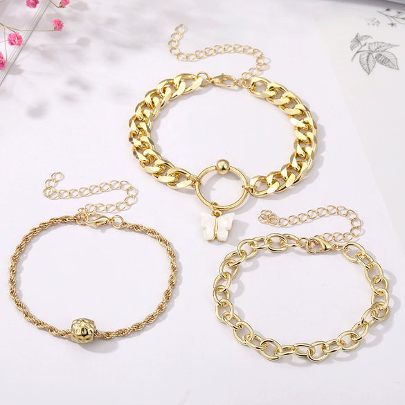 Women's Metal Heart Pattern Stacked Exaggerated Thread Chain Alloy Bracelet Fourpiece Set With Electroplating