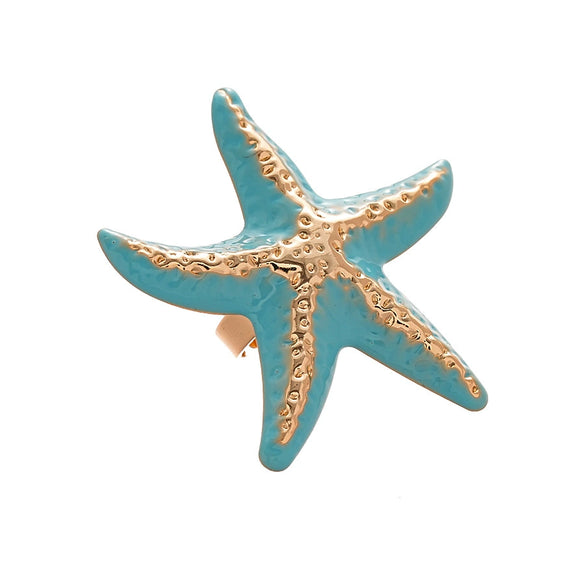Women's Metal Jewelry Seaside Holiday Style Oil Drop Pleated Starfish Ring With Animal Pattern Electroplated