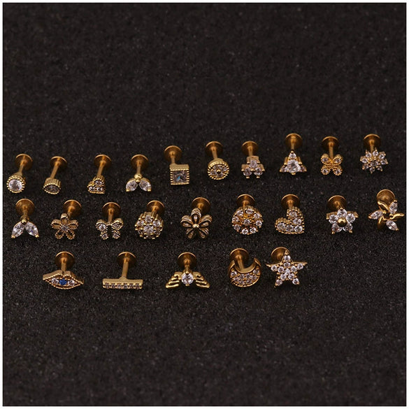 Women's Metal Jewelry With Inlaid Zircon And Flower Design For Piercing