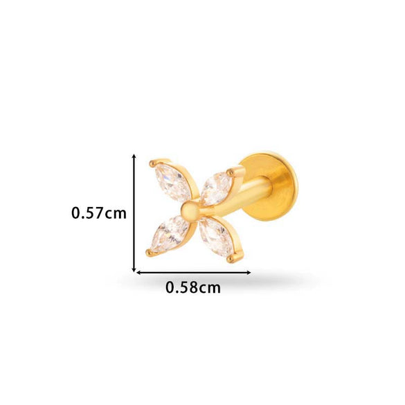Women's Metal Love Flower Ear Bone Nail Puncture Jewelry Stainless Steel Copper Zircon Electroplating