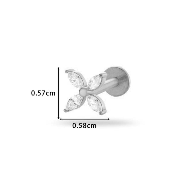 Women's Metal Love Flower Ear Bone Nail Puncture Jewelry Stainless Steel Copper Zircon Electroplating