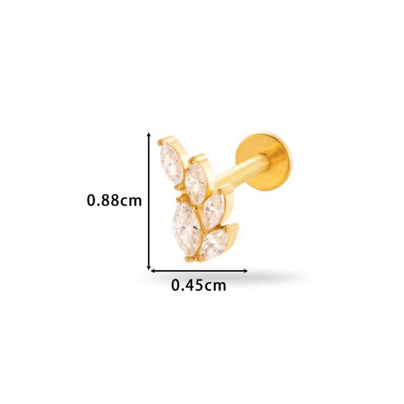 Women's Metal Love Flower Ear Bone Nail Puncture Jewelry Stainless Steel Copper Zircon Electroplating