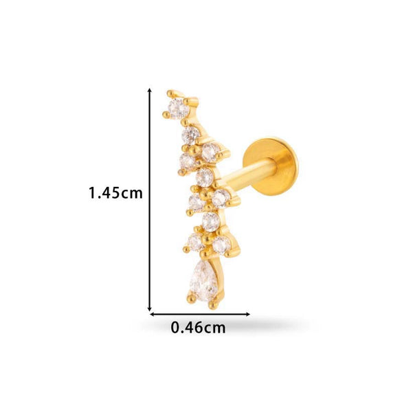 Women's Metal Love Flower Ear Bone Nail Puncture Jewelry Stainless Steel Copper Zircon Electroplating
