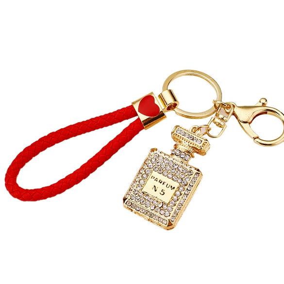 Women's Metal Perfume Bottle Car Key Chain With Diamond Encrusted Bag Pendant Key Chain Ring For Wholesale