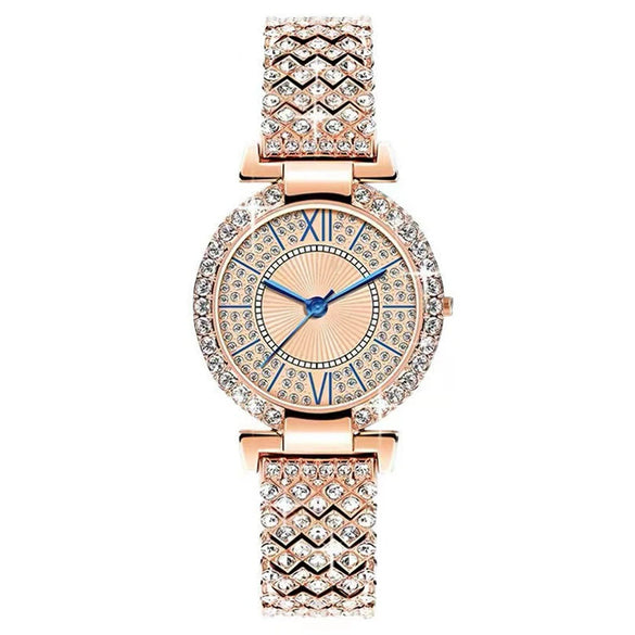 Women's Metal Quartz Bracelet Watch With Round Dial And Jewelry Buckle