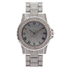 Women's Metal Quartz Watch With Roman Pattern And Rhinestones