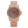 Women's Metal Quartz Watch With Roman Pattern And Rhinestones