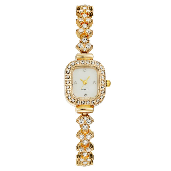 Women's Metal Rectangle Dial Quartz Watch With Diamond Encrusted And Fashion Style