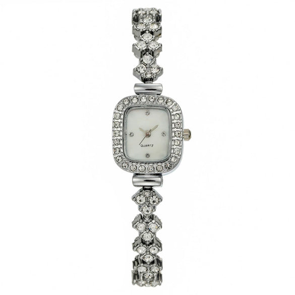 Women's Metal Rectangle Dial Quartz Watch With Diamond Encrusted And Fashion Style