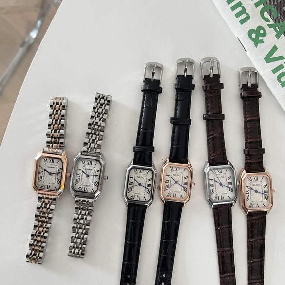 Women's Metal Rectangular Retro Roman Dial Quartz Watch Simple Elegant Leisure Style