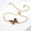 Women's Metal Rhinestone Butterfly Pendant Chain Bracelet With Geometric Design And Diamond Treatment