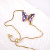 Women's Metal Rhinestone Butterfly Pendant Chain Bracelet With Geometric Design And Diamond Treatment
