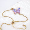 Women's Metal Rhinestone Butterfly Pendant Chain Bracelet With Geometric Design And Diamond Treatment