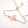 Women's Metal Rhinestone Butterfly Pendant Chain Bracelet With Geometric Design And Diamond Treatment