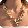 Women's Metal Shell And Starfish Choker Necklace With Electroplated Star Shape Pendant Minimalist Light Luxury Jewelry