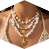 Women's Metal Shell And Starfish Choker Necklace With Electroplated Star Shape Pendant Minimalist Light Luxury Jewelry