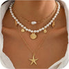Women's Metal Shell And Starfish Choker Necklace With Electroplated Star Shape Pendant Minimalist Light Luxury Jewelry