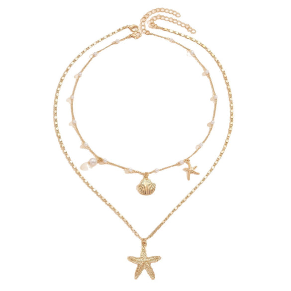 Women's Metal Shell And Starfish Choker Necklace With Electroplated Star Shape Pendant Minimalist Light Luxury Jewelry