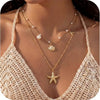 Women's Metal Shell And Starfish Choker Necklace With Electroplated Star Shape Pendant Minimalist Light Luxury Jewelry