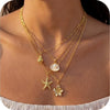 Women's Metal Shell And Starfish Choker Necklace With Electroplated Star Shape Pendant Minimalist Light Luxury Jewelry