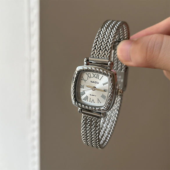 Women's Metal Square Medieval Style Watch With Wheat Ear Mesh Strap