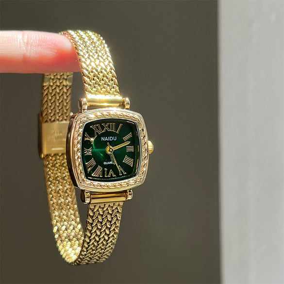 Women's Metal Square Medieval Style Watch With Wheat Ear Mesh Strap