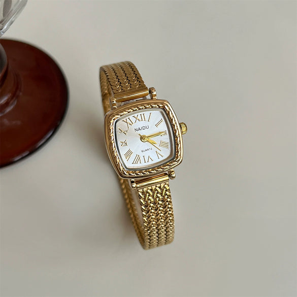 Women's Metal Square Medieval Style Watch With Wheat Ear Mesh Strap