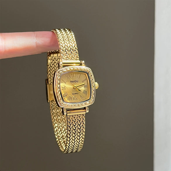 Women's Metal Square Medieval Style Watch With Wheat Ear Mesh Strap