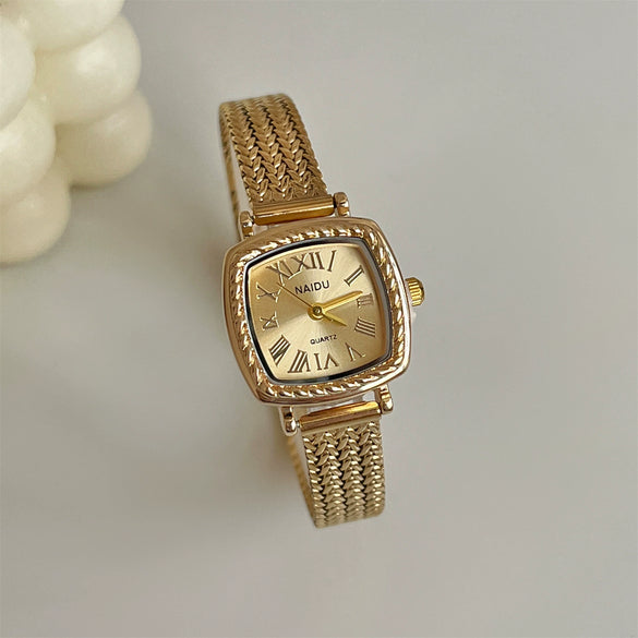 Women's Metal Square Medieval Style Watch With Wheat Ear Mesh Strap